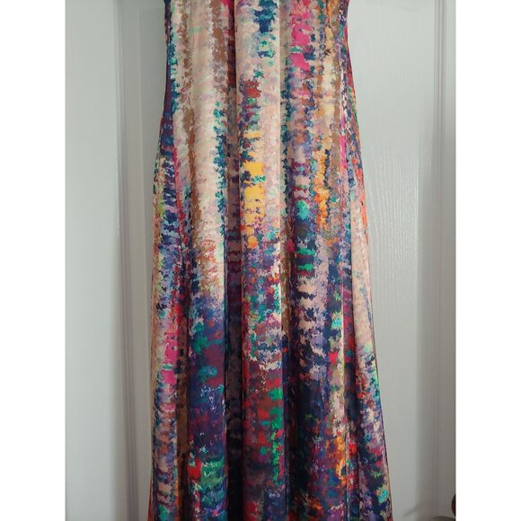 Nicole Miller Water Color Artsy Elegant Silky Sleeveless Maxi XS Whimsy - Picture 11 of 15